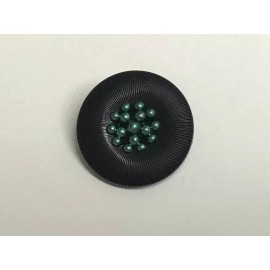 Dill Buttons Black with Teal Beaded Flower Middle Plastic Button - 23mm / 15/16" Dill Buttons