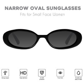 mosanana Retro Oval Sunglasses for Women 90s Small Trendy Fashion Vintage Narrow Thin Narrow Skinny Sun Glasses for Small Face Black and Brown MS52360