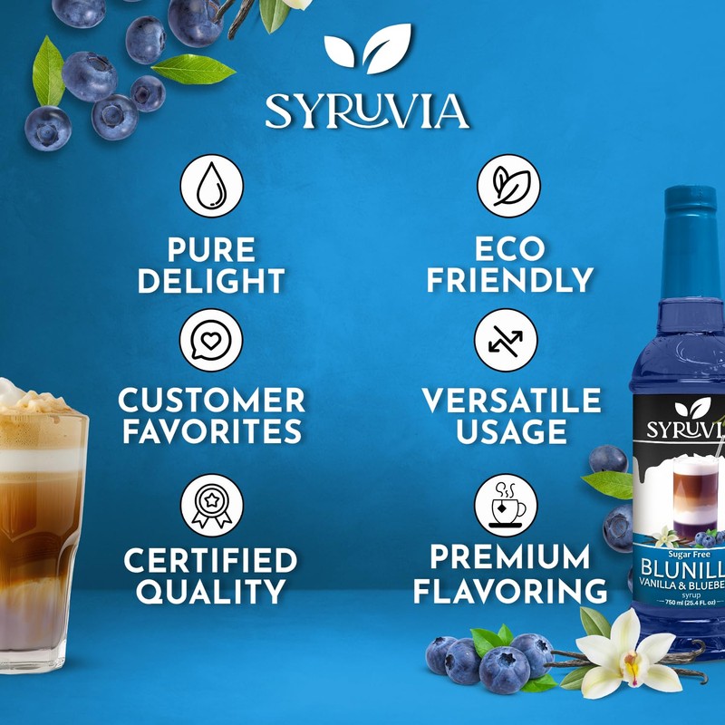 Syruvia Sugar Free Coffee Syrup, BLUNILLA Syrup, Vanilla Blueberry Flavored