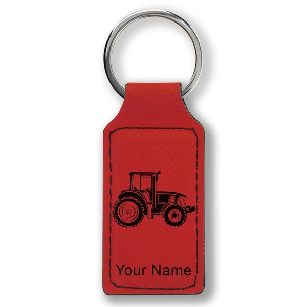 LaserGram Rectangle Keychain, Farm Tractor, Personalized Engraving Included (Red)