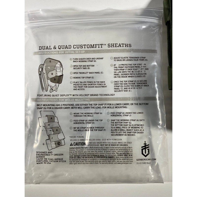Gerber Custom Fit Dual Quad Sheath MOLLE OD GREEN -