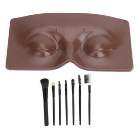 Eye Makeup Practice Board Closing Eyes Reusable Silicone Mannequin Face Board with 7pcs Brushes Black Skin