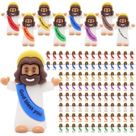 Yelakey Mini Jesus Figures 100pcs Little Tiny Jesus Figurines in Bulk Classic Religious Christ Savior Jesus Decor for Baptism Sunday Easter Egg Stuffers Brown