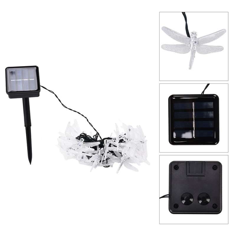 Dragonfly Solar String Lights 30LEDs Solar Powered Fairy Lights Waterproof