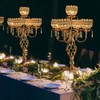 Crystal Candelabra Centerpiece, 5-Light Gold Metal Stand with Hanging Crystals,