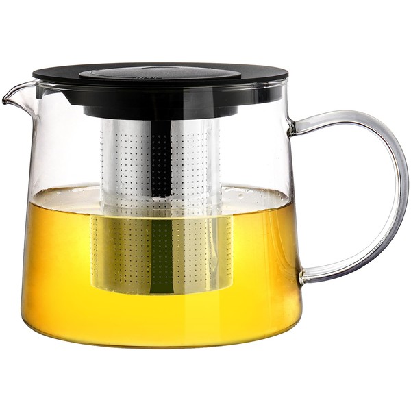 Tebery 1.5L Glass Teapot with Heat Resistant Stainless Steel Filter, Removable Infuser for Tea and Coffee, Plastic Lid