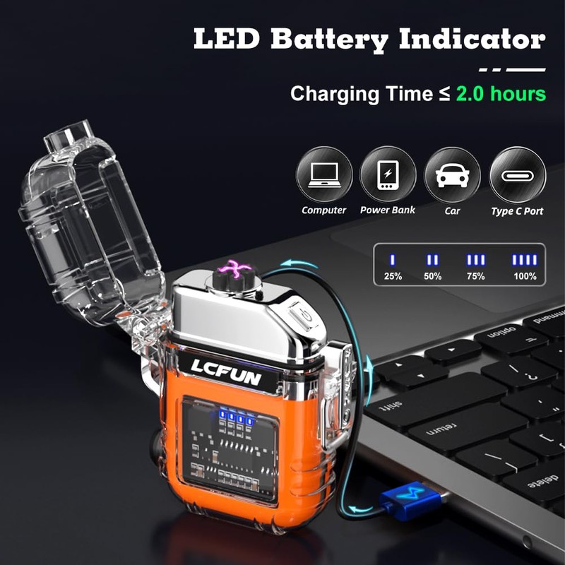 LcFun USB Rechargeable Electric Lighter with COB Flashlight,Windproof Plasma Dual