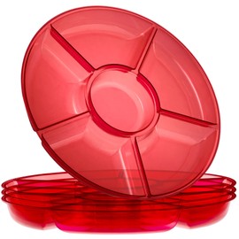 Plasticpro 6 Sectional Round Plastic Serving Tray/Platter (8, Red)