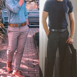 Founders & C Mens Belt 2 Pack,Leather Ratchet Click Belt Dress with Slide Buckle 1 3/8" in Gift Set Box- Size Adjustable (Casual Tan/Black Belt, 40"-50" Waist Adjustable)