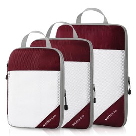 NICOSHOW 3 Set Compression Packing Cubes, Packing Cubes for Travel Compression, Compressible Packing Cubes Travel Essentials, Packing Organizers for Carry-on Luggage Suitcase, Wine