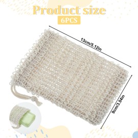 Ajcotahm 6 Pack Soap Bag Natural Cotton Linen Soap Pouch for Shower Bath Foaming Exfoliating (9 X 13 Cm, Beige)