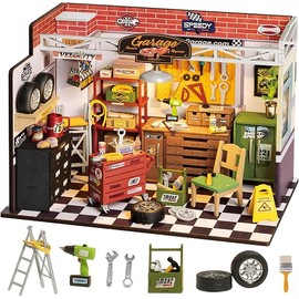 Rolife DIY Miniature House Kit Garage Workshop, Build 1/20 Mini House Building Kit with LED Craft Kits for Aduls Gifts for Him Her Kids