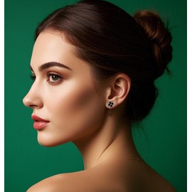 Reffeer Solid 925 Sterling Silver CZ Four Leaves Clover Earrings Studs for Women Teens Heart Cut Black Clover Studs Earrings St Patricks Day (A-Silver)