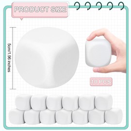 HEYTIMI 10 PCS Large Eva Foam Dice White Blank Dice 1.96 Inch DIY Graffiti Foam Dices for Painting Art Project Party Supplies