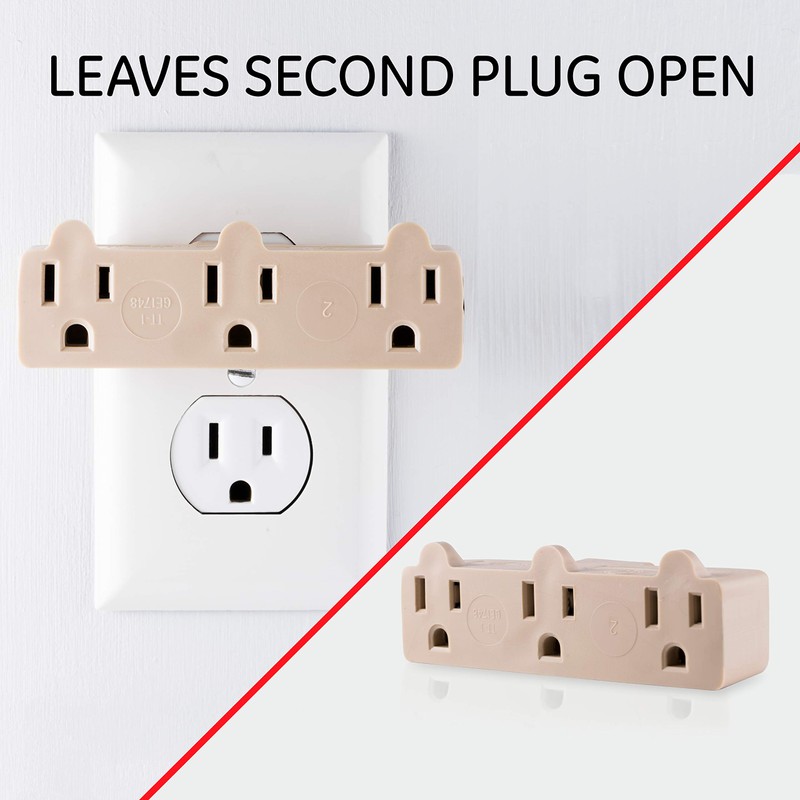 General Electric 3-Outlet Extender, Grounded Wall Tap, 3-Prong, Multiple Plug,