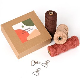 HanCheng 60 m x 3 mm Macrame Yarn Colourful Gradient Set of 3, Coloured Macrame Yarn with 3 Keyrings - Morandi: Brown, Bordeaux, Dusky Pink