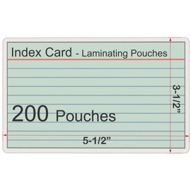 Index Card Laminating Pouches, 5 Mil Index Card Pouches, Heat Sealing Laminating Pouches, Thermal Pouches - 5-1/2" x 3-1/2" - 200 Pouches