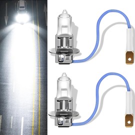 Gseigvee Pack-2 Car H3 Halogen Fog Light Bulb, 12V 55W Anti-UV Anti-seismic Quartz Glass Lamp Housing, High Brightness Low Beam Replacement, Universal for Cars Plug and Play Lighting Bulb (White)