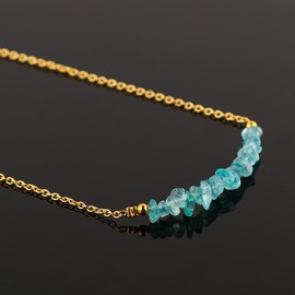 TGH Natural Blue Apatite Chips Bar Necklace, Energy Healing Crystals, Birthday, Gift for Her, Gemstone Jewelry 18 inch AA+ Quality, Valentine Day Gift (Blue Apatite)