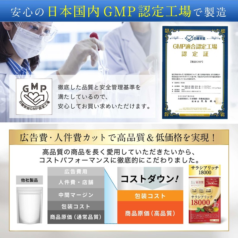 【医師監修】 サラシア サラシアサプリ 18000mg【乳酸菌ｘビフィズス菌ｘ酪酸菌ｘ善玉菌】サラシアリッチGMP国内工場製造90粒 (1袋)