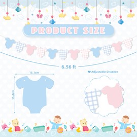 Weysat 2 Pcs Baby Clothes Banner Baby Boys Girls Shower Decorations Pink Blue Bodysuit Clothesline Banner Gender Reveal Birthday Neutral Party Outfit Paper Decor Supplies