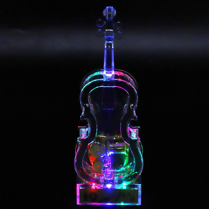 Cello Shaped Music Box with LED Lights Transparent Musical Box