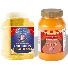Concession Essentials Movie Night Pack - 1ct of Each Item-32oz Buttery Coconut Oil and 32oz Popcorn Salt for Better Tasting Popcorn-2ct
