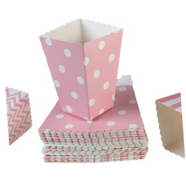 Gadpiparty Popcorn Carton Rugby Stripe Wave Dot Bag 48PCS Mixed Color Candy Buffet Bags Light Pink Movie Theater Style for Birthday Party Baby Shower