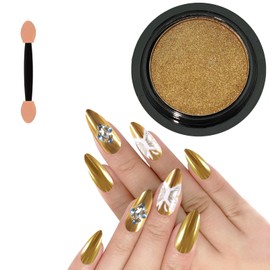 Allstarry Solid Chrome Nail Powder Magic Metallic Mirror Effect Mirror Glitter Glazed Manicure Decoration Reflective Pigment for Gel Polish Nail Art Decoration Resin Craft, Festivals-Gold