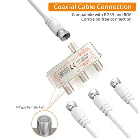 Woostars 3-Way Coaxial Cable Splitter (RG6 Compatible, F-Type, 5-2500MHz) Digital Signal Female Coax Splitter - Works with Satellite, Antenna, HDTV, Amplifier, CATV Cable TV 2-Pack