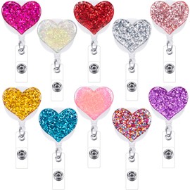 Boao 10 Pieces Heart Retractable Badge Reel, ID Badge Holder with Swivel Alligator Clip for Nurses Worker Women Christmas Valentine Gift