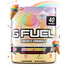 G Fuel Rainbow Sherbet Energy Drink Powder, Pre Workout Caffeine Mix for Gaming, Sugar Free Focus Amino, Vitamin + Antioxidants, 9.9oz (Rainbow Sherbet, 40 Servings)