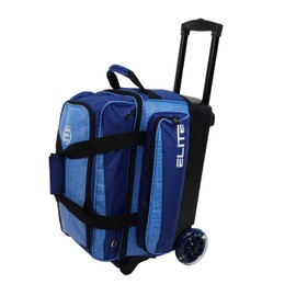 ELITE Deluxe 2 Ball Bowling Bag with 5" smooth wheels, Large Accessory pocket - Separate Compartment holds 1 pair of shoes up to US size 15 men - 36" extendable handle double roller (Navy Plaid)