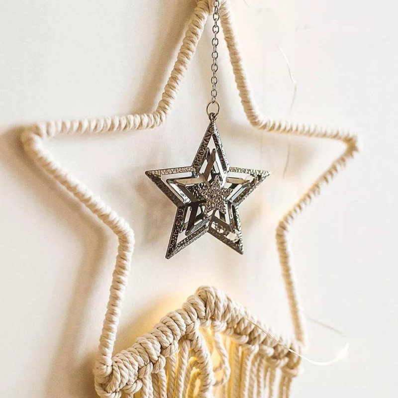 2 Piezas Macramé Atrapasueños Estrella Y Luna Para Colgar Pa