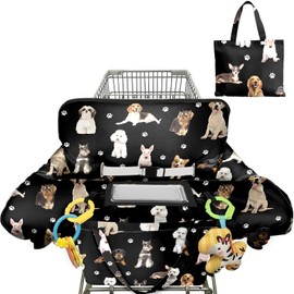 Polovillae Black Shopping Cart Cover for Baby 2-in-1 High Chair Cover with Safety Harness Multifunctional Dog Pattern Cart Covers for Babies Soft Padded Grocery Cart Cover for Baby Boy Girl