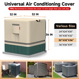 LXKCKJ Air Conditioner Cover for Outside Units - 420D Heavy-Duty Waterproof Winter AC Cover, All-Weather Protection for HVAC Condenser Units, Fits 32''LX32''WX36''H Outdoor AC Unit(Beige&Green)