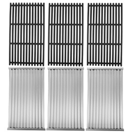 Stamped Emitter & Cast Iron Grill Grate Replacement Parts for Charbroil 463242715 463242716 Commercial Infrared 4B 463257520 463276016 466242715 466242815 G541-0016-W2 G533-2200-W1, 17x9.5'', 3PCS Set