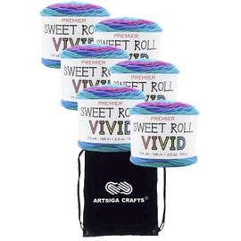 Premier Yarns Sweet Roll Vivid Dragonfly 2100-03 (6-Skeins - Same Dye Lot) Worsted Medium #4 Acrylic Yarn for Crocheting and Knitting with Project Bag