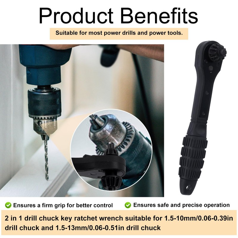 BOXOB 2-in-1 Ratchet Drill Chuck Key Wrench, Dual-Head Drill Chuck