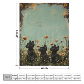 Black Cat Blanket Flannel Kitty Throw Blanket Lightweight Soft Warm Cozy Travel Blanket Fit Couch Sofa Bed Living Room Bedroom Gift for Women Men Girls Boys All Season 50"x60"
