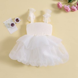Baby Girls Bow Tulle Tutu Dress Summer Sleeveless Patchwork Fairy Dress Slip A-Line Princess Dresses for Birthday (A-White, 12-18 Months)