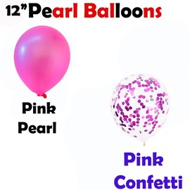 Birthday Balloons Set 12 Inch Pearl Metallic Pink Balloons & Confetti Balloons For Wedding Engagement Baby Shower Birthday Party Decorations Pack of 10