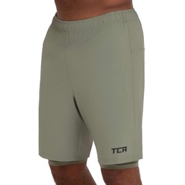 TCA Men's Ultra Running Shorts, 2-in-1 with Inner Compression Shorts and Zip Pocket - Army / army (green / green), size: xxl