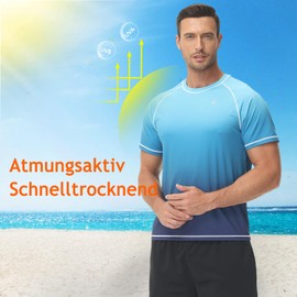 Huayuzh Men's UV Shirt Rash Guard T-Shirt Swimming Shirt Quick-Drying Lightweight Breathable Surfing Fishing Hiking Top, 1 gradient colour: blue