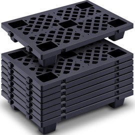 Briwooody 8 Pcs Plastic Pallet Lightweight Nestable Black Polyethylene Pallets 23.6" x 15.8" x 3.9" Interlocking Storage Pad with Breathable Grids for Basement Restaurant Kitchen Shops Supermarket