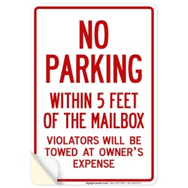 No Parking Within 5 Feet Of The Mailbox Violators Will Be Towed At Owner Expense Sign, 10x7 Inches, 4 Mil Vinyl Decal Stickers Weather Resistant, Made in USA by My Sign Center