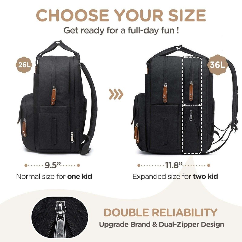 Qualyphant Extra Large Diaper Bag Backpack for Two Kids Twins