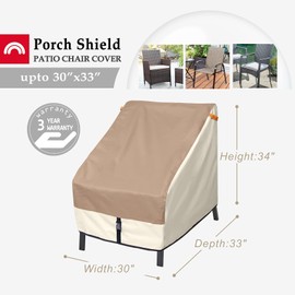 Porch Shield Patio Chair Covers - Waterproof Outdoor Lounge Deep Seat Single Lawn Chair Cover 4 Pack - 30W x 33D x 34H inch, Light Tan & Khaki