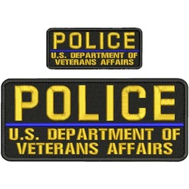 Embroidered Patch - Patches for Women Man - Police U S D O F Veterans Affairs emb Patch 4x10 &2x5 Hook on Back Gold On Black