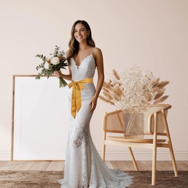 Bwerfuet Stylish Solid Color Ribbon Scarf Soft Long Skinny Satin Belt Neck Scarf for Women (Yellow)